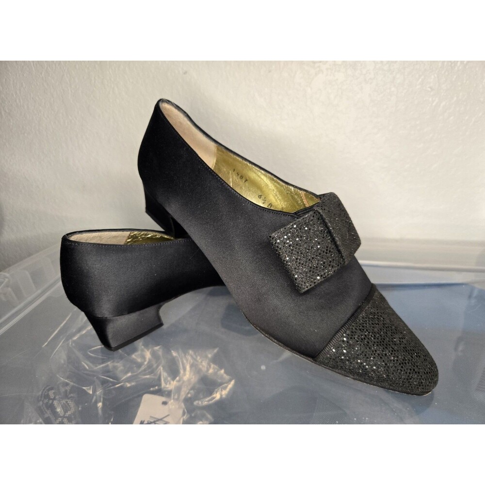 Ecoral BLACK SATIN GLITTER Bow Dance Shoes 37.5 6.5